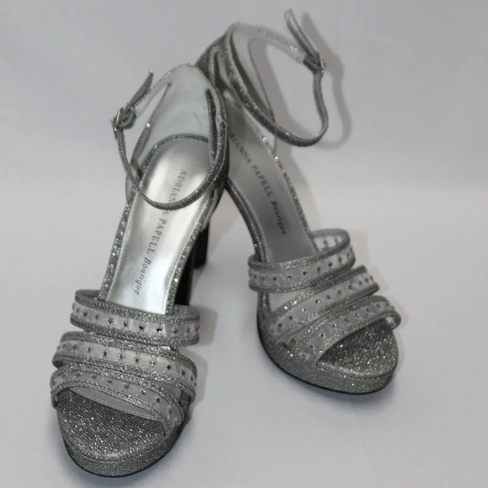 Adrianna Papell Boutique Silver Sparkle Platforms